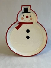 Hallmark Snowman Tidbit Cracker Candy Dish Tray 8" Christmas Winter Ceramic