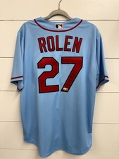 Camiseta deportiva firmada por Scott Rolen MLB Beckett auténtica camiseta azul bebé cardenales