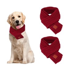 2 Pack Red Dog Knitted Scarf Warm Winter Holiday Decoration Bandana for Dogs