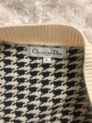 Christian Dior ハウンドトゥースニットカーディガン Christian Dior Houndstooth Cardigan Sweater Black Ivory Acrylic L
