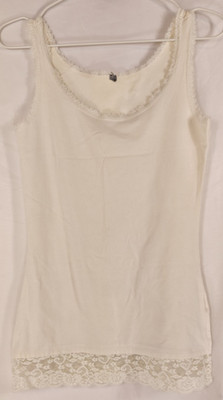 Damen Top Damen Oberteil Shirt Basic Sommer Spitze Creme/Off-White   Gr. S