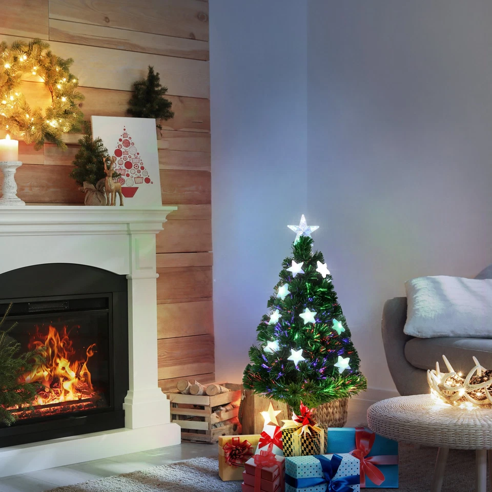 HOMCOM Albero di Natale a Fibre Ottiche 90cm con 12 Luci LED di 3 Colori - Immagine 2 di 4