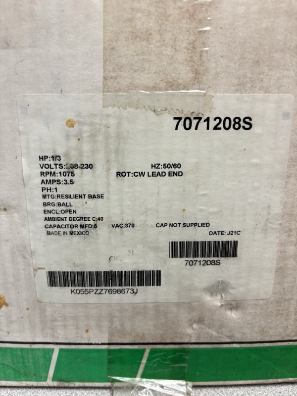 Heatcraft 7071208S Motor, 208-230V, 50/60HZ, 1PH, 1075RPM, 1/3HP, CCWSE New