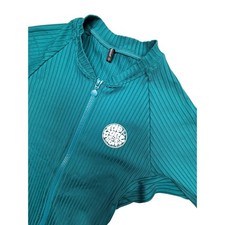 Rip Curl Rash Guard Womens S Teal Ribbed Quarter Zip UPF 50 Short Sleeve