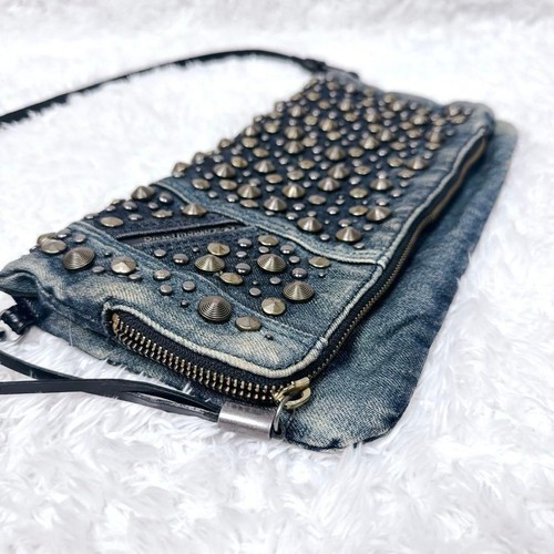 DIESEL Studded Denim Shoulder Bag Indigo Used - Gem