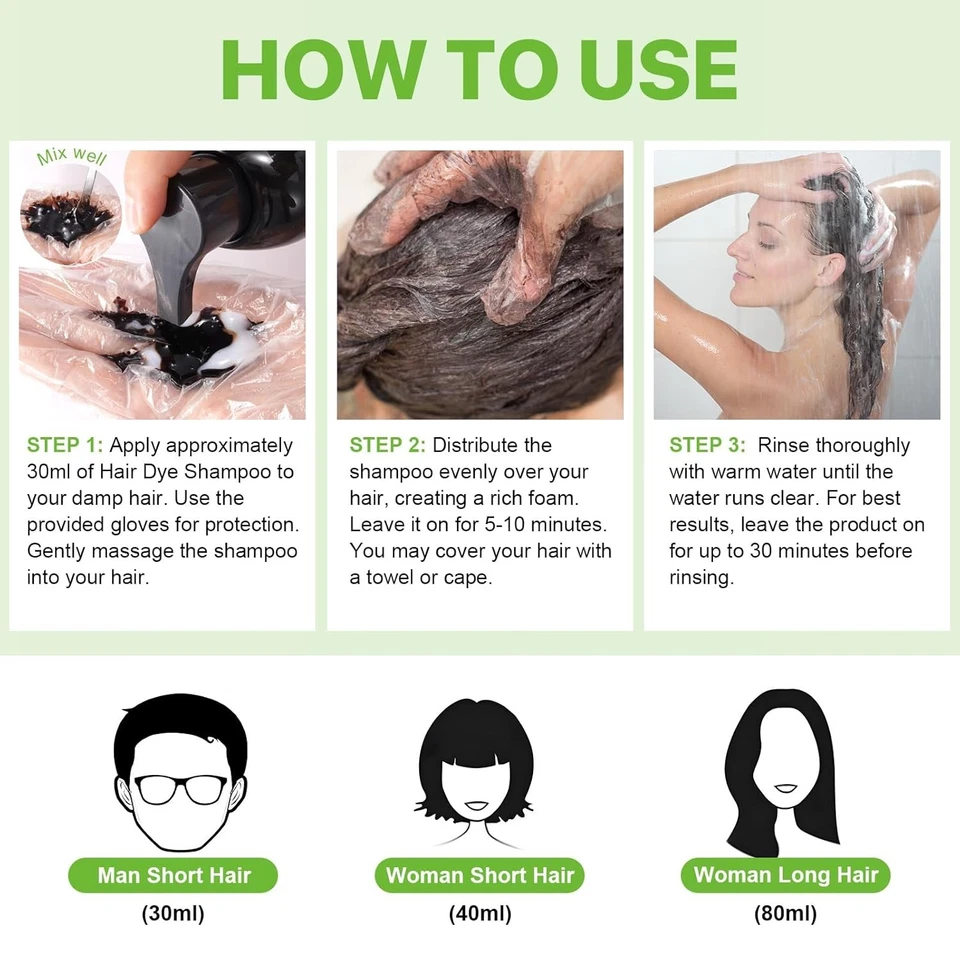 Black Hair Dye Shampoo 3 in 1 for Gray Hair, Semi-Permanent Hair Color Shampoo f - Image 4 of 4