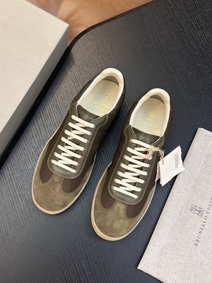 BRUNELLO CUCINELLI Olive Green Knit and Suede Sneakers Shoes| EU42