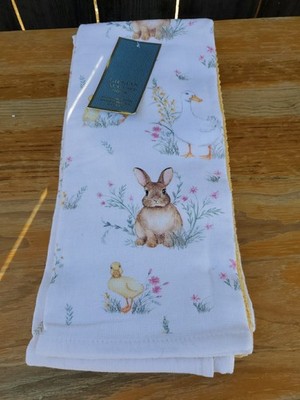 Net Lillian August Home 3pc Kitchen Towels, Organic Cotton, Sprink Easter Ducks