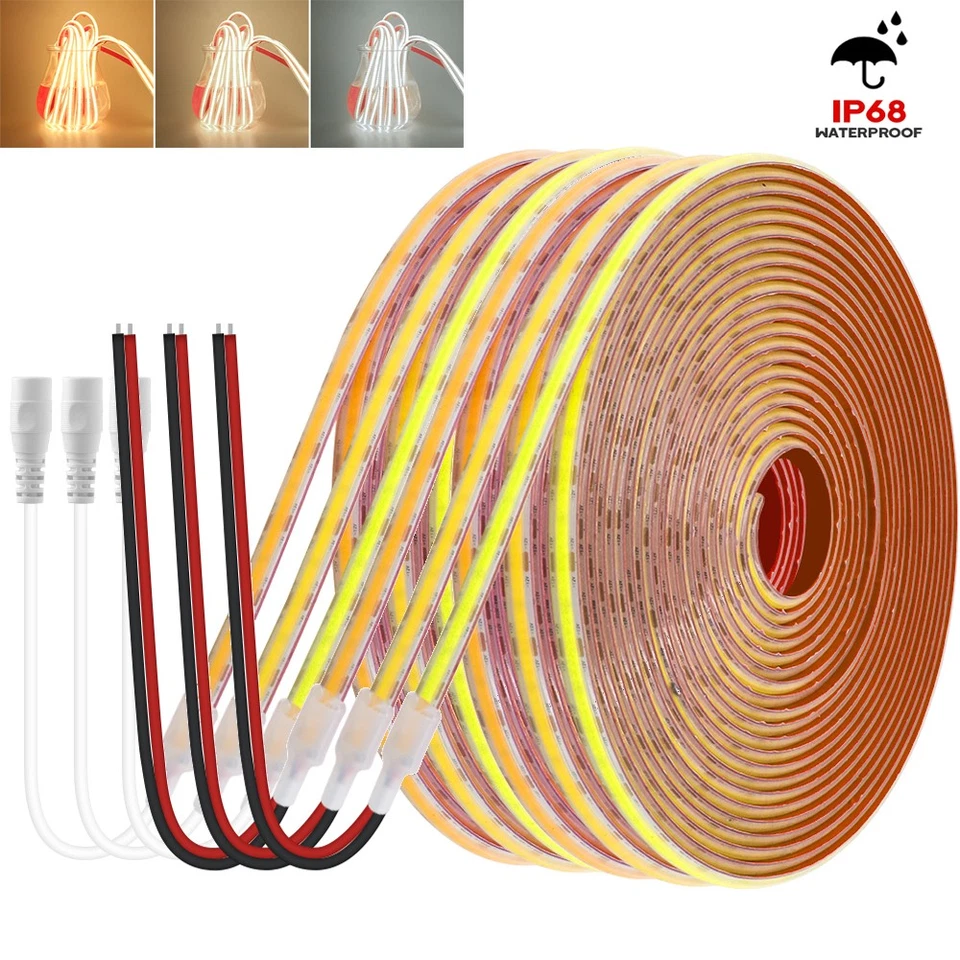 Striscia LED COB 24V Luce Interno Autoadesivo IP68 Impermeabile 320LED/M Strisce - Immagine 2 di 4