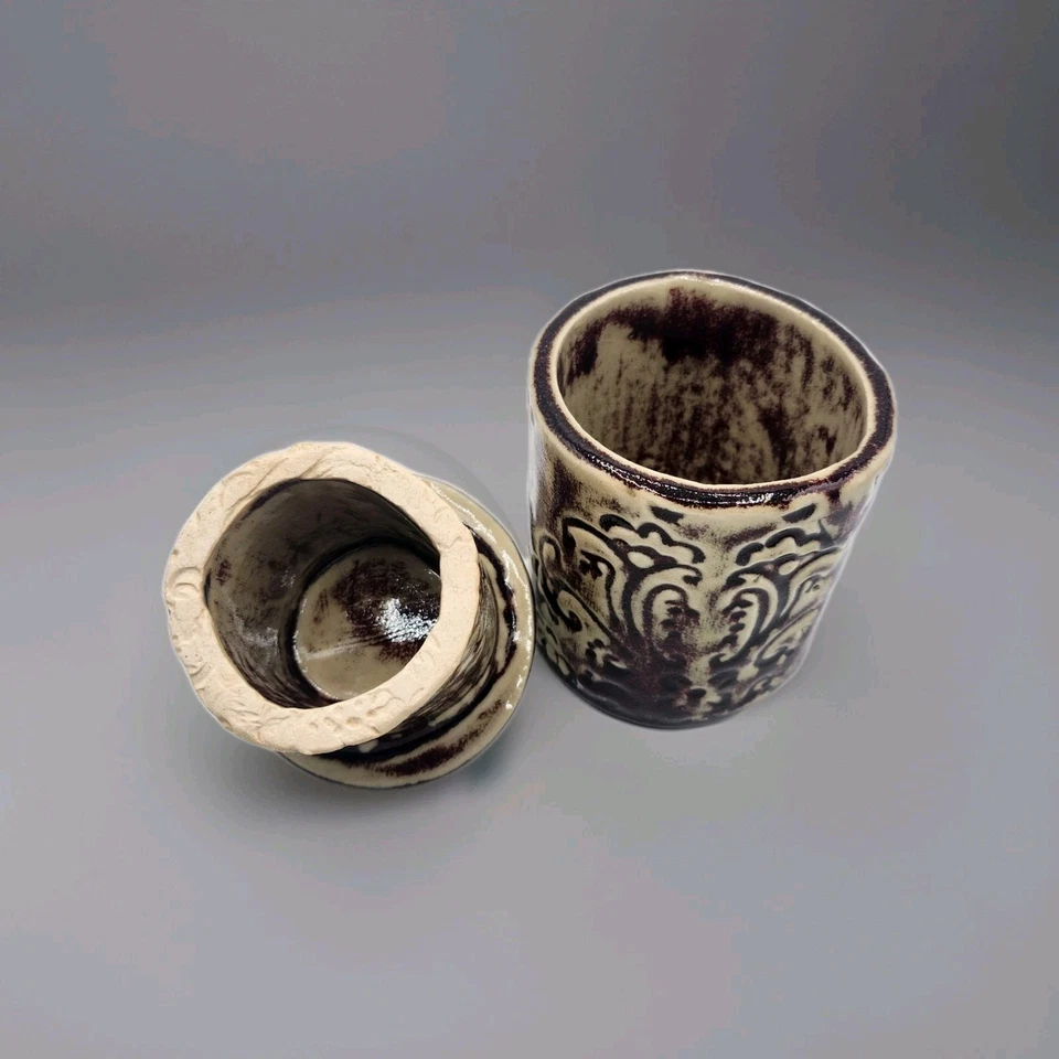 Signed Art Pottery Earth Tone Glazed Ceramic French Butter Bell Crock - Image 4 of 4