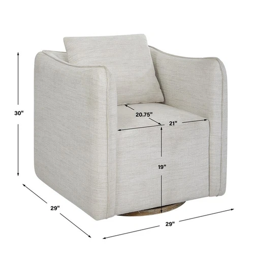 Uttermost Corben Farmhouse Wood and Fabric Swivel Armchair in Off White - Picture 10 of 10