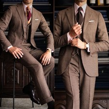 Men Suits Regular Fit Formal Notch Lapel Groom Prom Houndstooth Single Breasted
