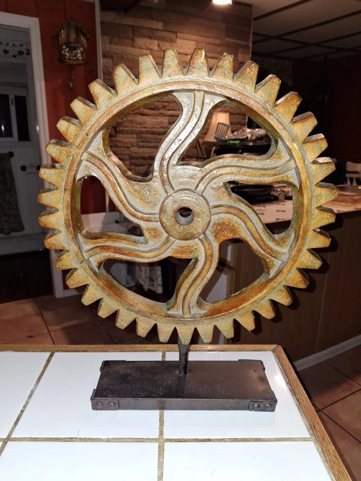 Vintage Gear Industrial Decoration 15" Inch Gear Wheel Metal Base Steampunk - Image 2 of 4