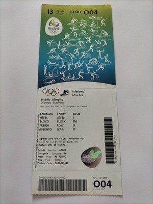 Used Ticket Olympic 13.08. 2016 Rio Olympia O04 Athletics 2