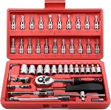46PCS Small Drive Socket Ratchet Wrench Screwdriver Set, 1/4 Inch Metric Socket 