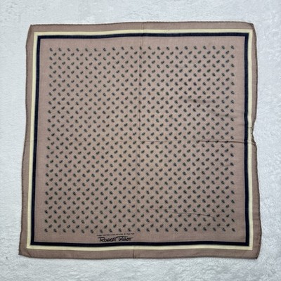 Vintage Robert Talbott Brown Paisley Pocket Square Cotton Italy Hand Printed 