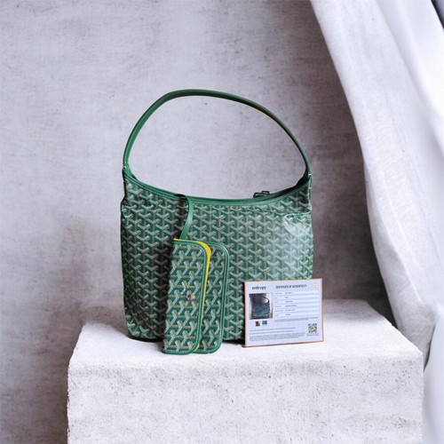 Goyard Bohème Hobo PM Green Goyardine Canvas Bag + Pouch Entrupy Authenticated