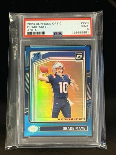 2024 Panini Donruss Optic #229 Drake Maye Rated Rookie Aqua Prizm /299 PSA 9 RC