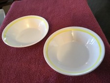 vintage pair of bowls "along the path" yellow strip design 