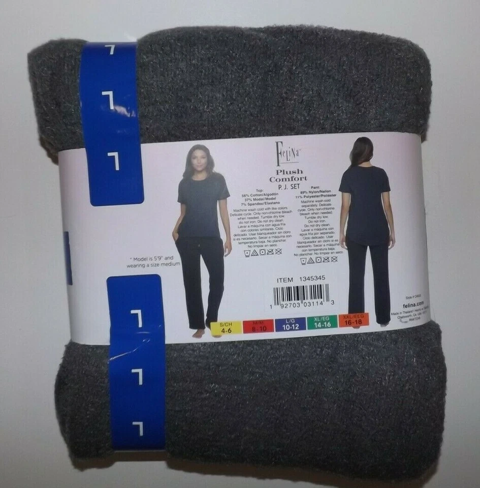 Juego de pijama cómodo de felpa gris FELINA talla L ropa de dormir grande para mujer  Foto 2 de 2