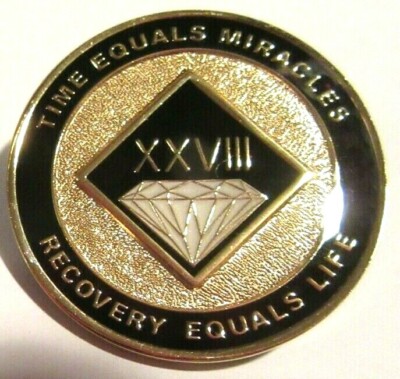 Narcotics Anonymous NA BLACK 28 Year Gold White Medallion Clean Chip Coin Token