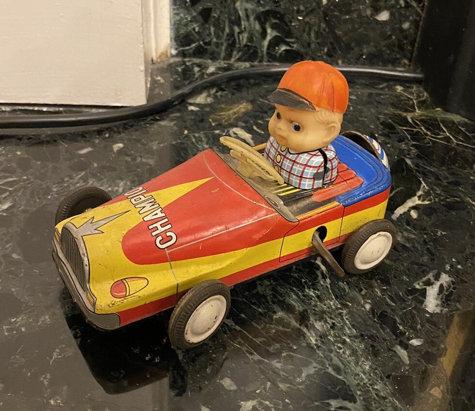 Rare Vintage Collectible Tin Racing Car Japan Kanto Wind Up Toy Working