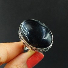 Natural Black Onyx Oval Gemstone Proposal Ring 925 Sterling Silver