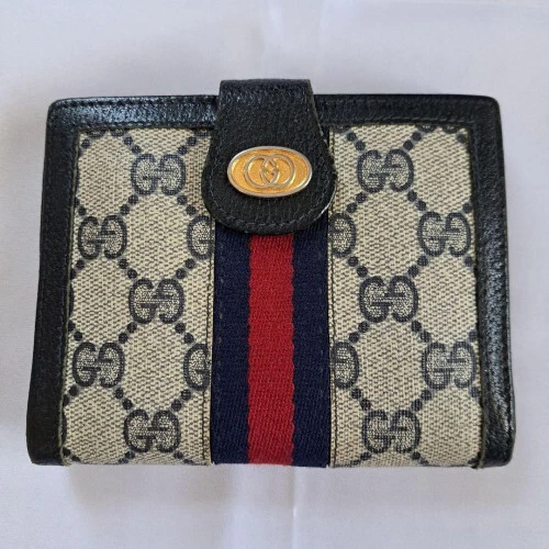 Portefeuille compact bi pliable cuir GUCCI Sherry GG noir 1142