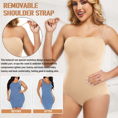 Trägerloser Damen Body Shapewear Bauchkontrolle Body Shaper Rückenfrei Jumpsuit - Bild 5 von 35