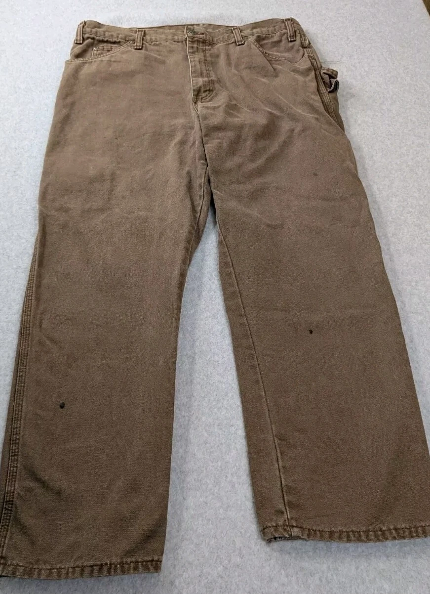 Dickies Mens Pants Carpenter 36 X 30 Brown Cotton Canvas Work Distressed Stains