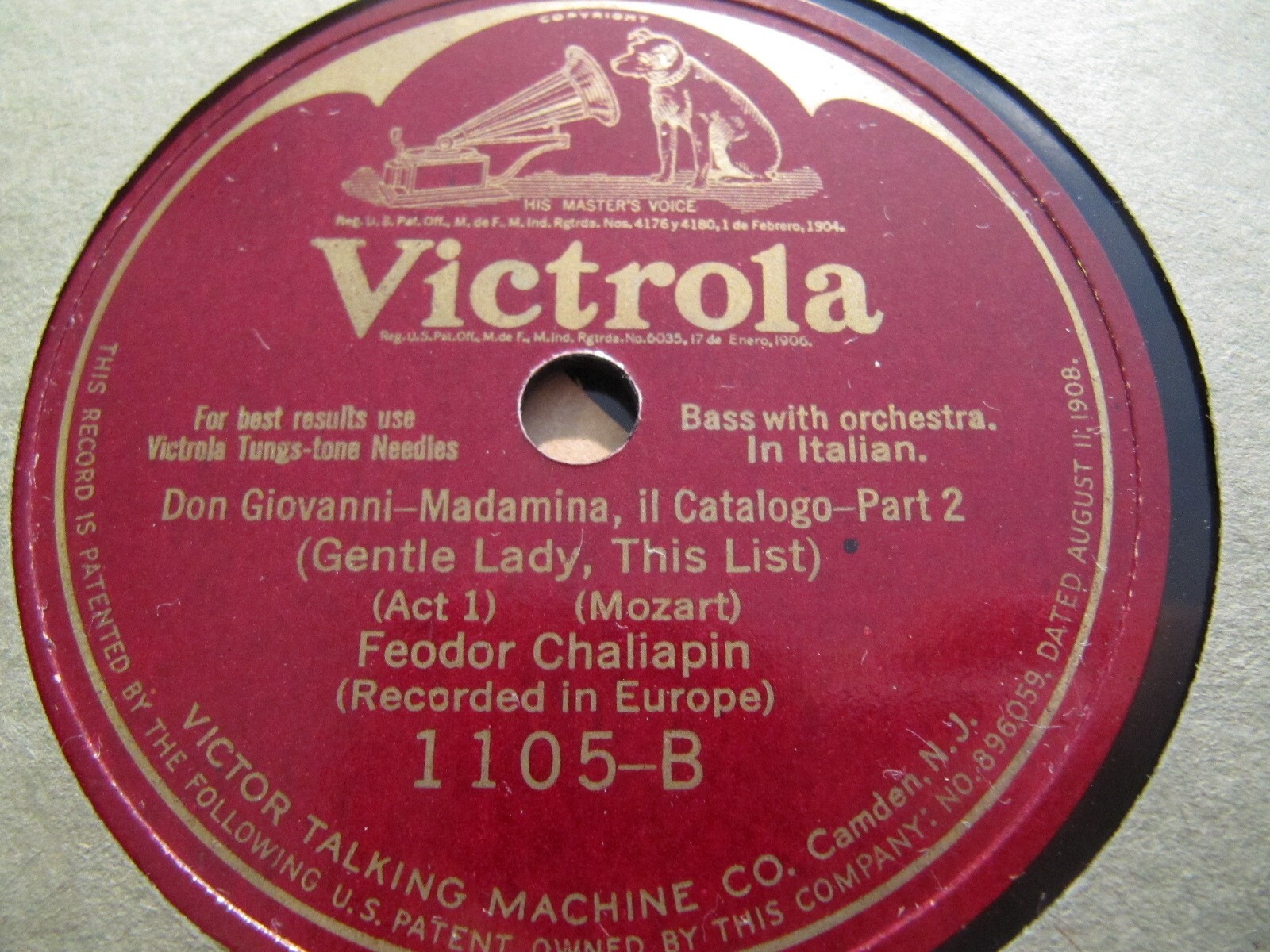 1923 FEODOR CHALIAPIN Russian Mozart Don GIOVANNI Madamina CATALOG ARIA VIC  1105 | eBay