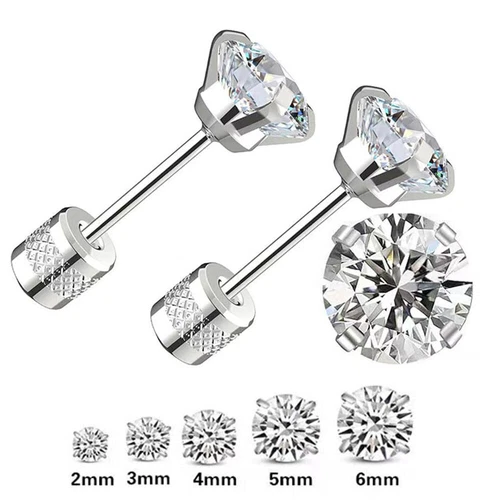 Ein Paar Ohrstecker Aus Chirurgenstahl Mit Schraubverschluss Und Zirkonia   - Bild 9 von 14