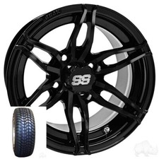 Golf Cart 4 Rhox 12 Wheels Rims Tires Gloss Black 21540-12 4ply Tire