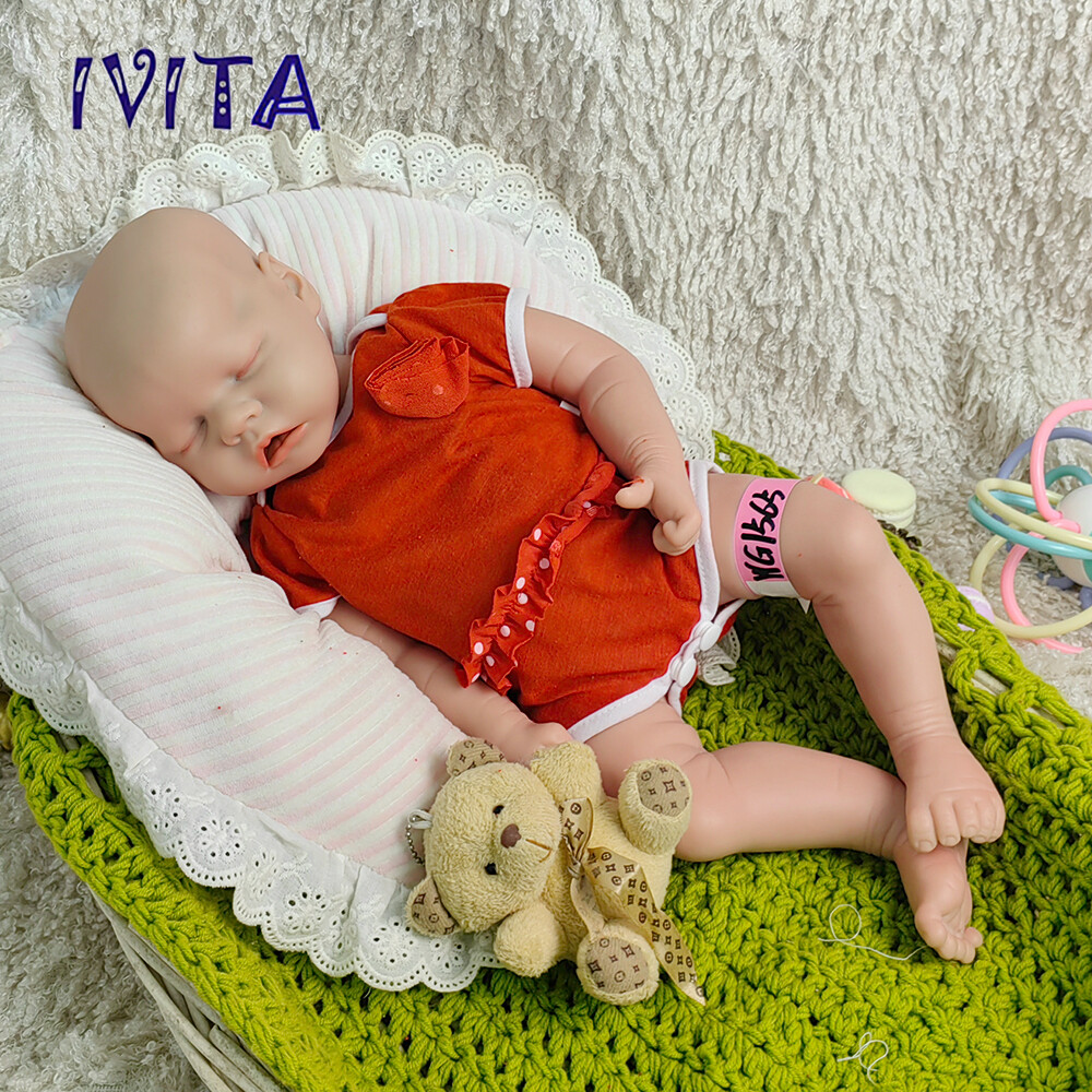 IVITA 18\'\' Silicone Reborn Baby Eyes Closed Sleeping Girl Doll Mouth Open