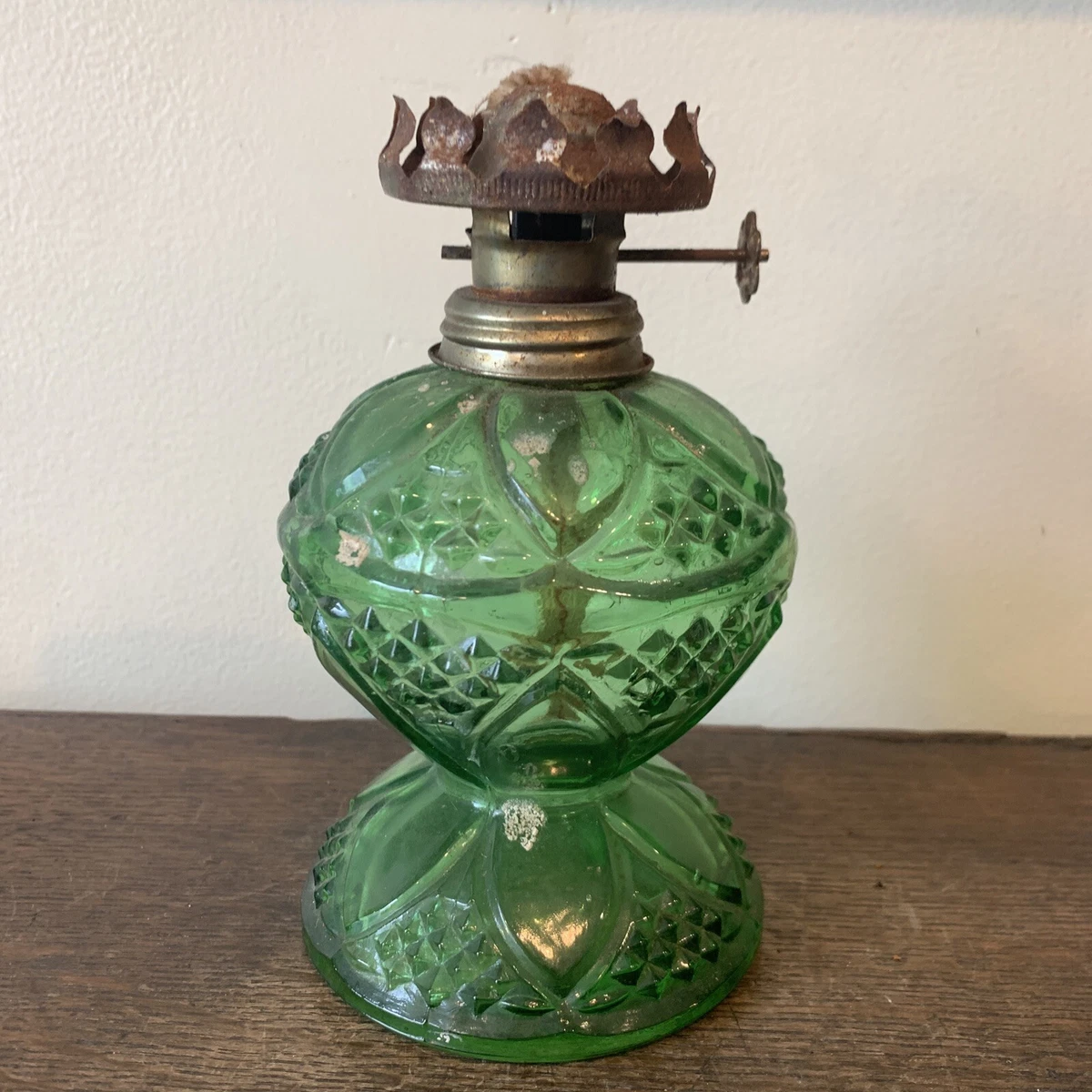 Green depression glass clearance oil lamp