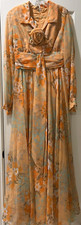 Vintage 70s Fall Neiman Marcus floral chiffon Dress Cocktail Maxi