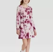 Art Class Girls' Skater Long Sleeve Dress Calla Lily Tie Dye Print L (10/12)