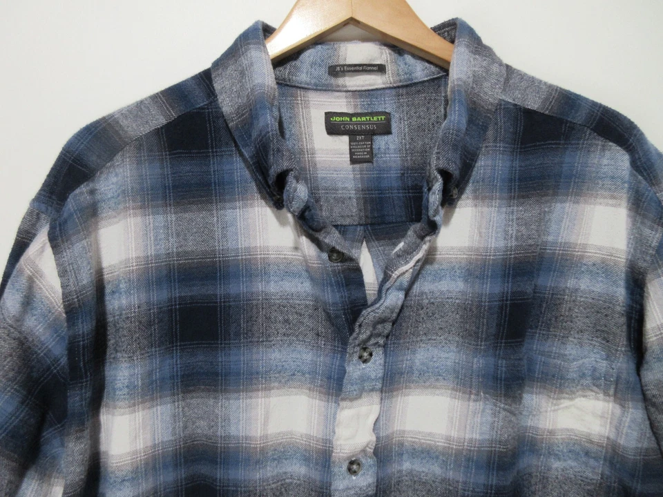 Sz 2XLT TALL John Bartlett Blue Plaid L/S FLANNEL Shirt Men’s 100% Cotton - Image 4 of 4