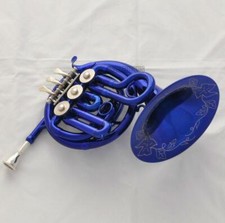 Blue Piccolo MiNi French Horn Bb Key Pocket horn Engraving Bell New Case
