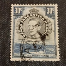 Timbre Kenya Tanganyika Uganda KUT 30c Roi George VI cachet à la main