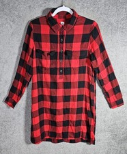 GAP Long Sleeve Utility Dress Womens Size Medium Red Black Buffalo Plaid Flannel