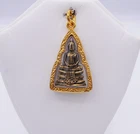 Sothorn Buddha Amulet Pendant With Case 23K Thai Baht Yellow Gold Plated Jewelry