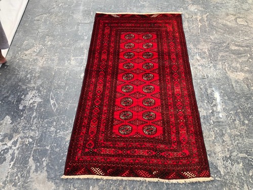 3.3x6 ft Turkmen Bukhara Rug Hand Knotted Wool Red Soft Pile Rare Tribal Carpet