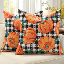 Spring Orange Pumpkin Linen Decorative Throw Pillow Covers 18X18 Set of 2, Buffa