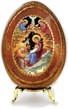 Needzo Nativity of Christ Wooden Icon Egg, Handmade Figurine, 5 Inch With Stand