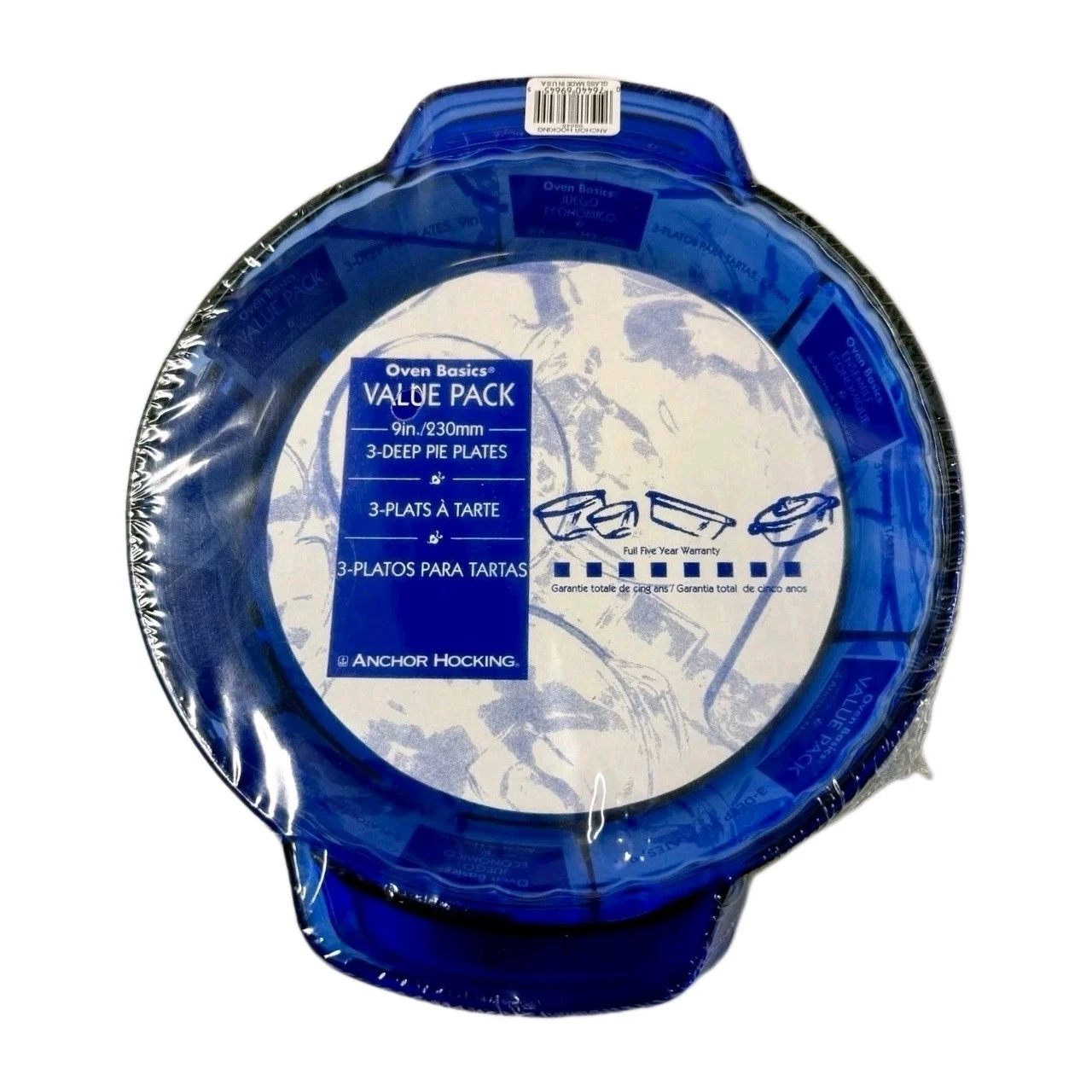 VINTAGE Set 3 Anchor Hocking 9” Fluted Deep Pie Dish Cobalt Blue 1075 3 Pack