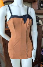 Vintage 1950s Rose Marie Reid One Piece Swimsuit Black Brown Pin Up Rockabilly