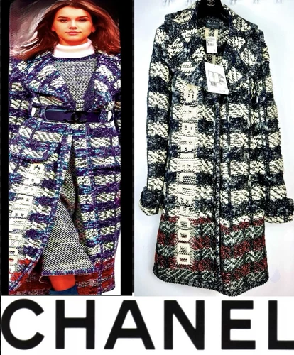 7k New Tag Chanel 2017 Tweed Cappotto Giacca Top Camicia Nero Bianco 34 36 2 4 6 S M 1