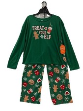 Wonder Nation Pajamas Christmas Kids XXL 18 Treat Your Elf Green Long Sleeve