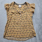 Knox Rose Top S  Floral V-Neck Blouse Flutter Sleeves Buttons Boho Cottagecore